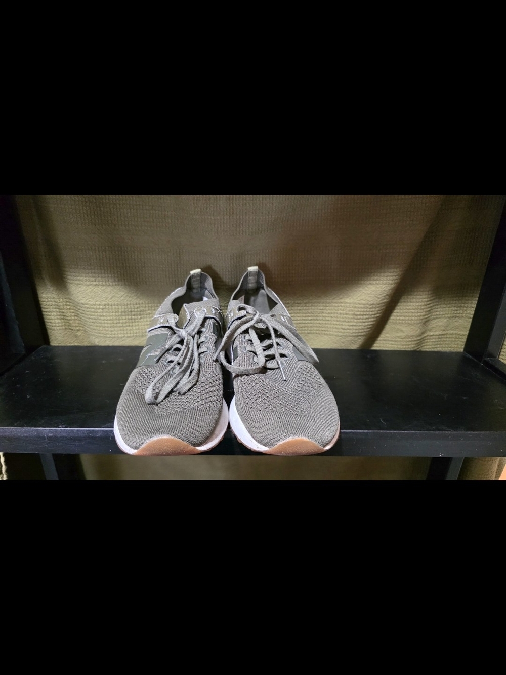 New Balance Women's Knit Lace-Up Sneakers in Olive Green and White